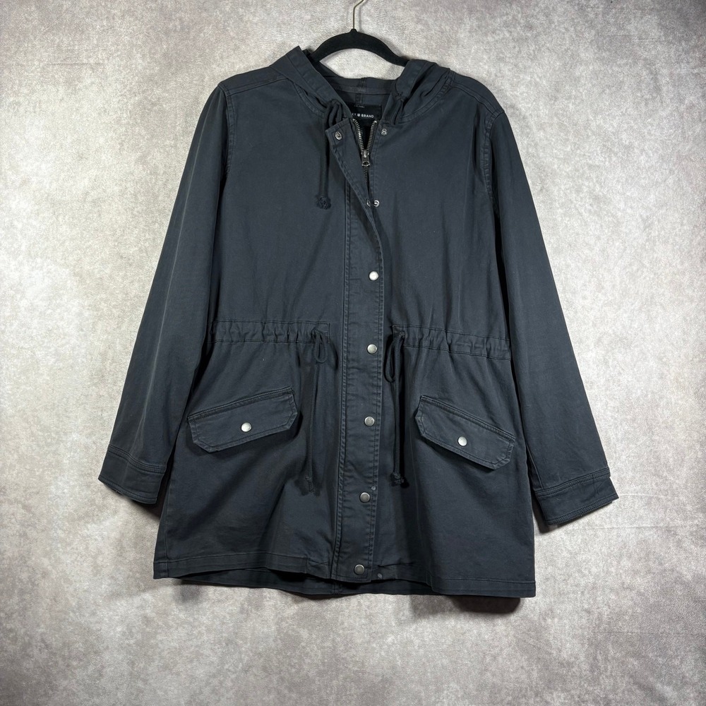 Lucky Brand Anorak Jacket Womens Medium Black Cinched Waist Hooded Pockets